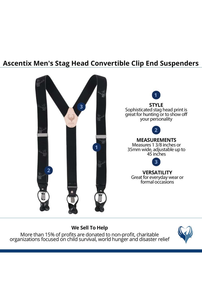 Men's Stag Head Convertible Clip End Suspenders, Alternate, color, Black