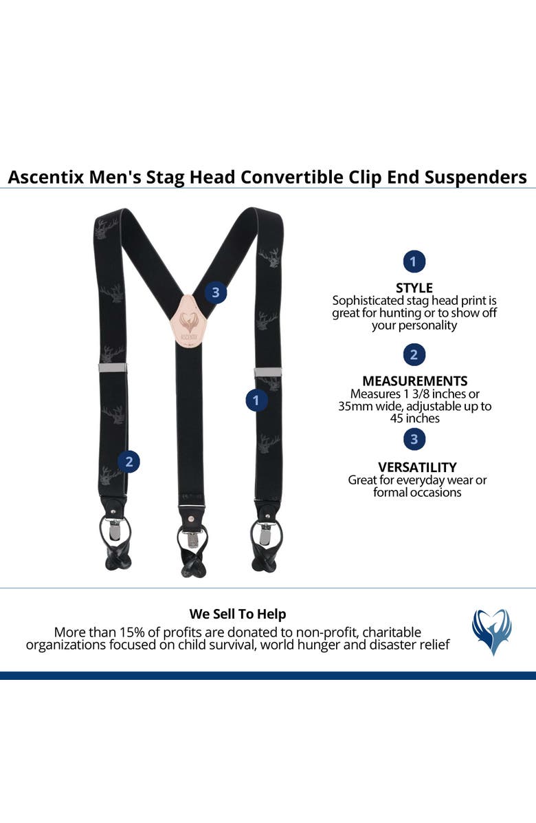 Ascentix Men's Stag Head Convertible Clip End Suspenders, Alternate, color, Black