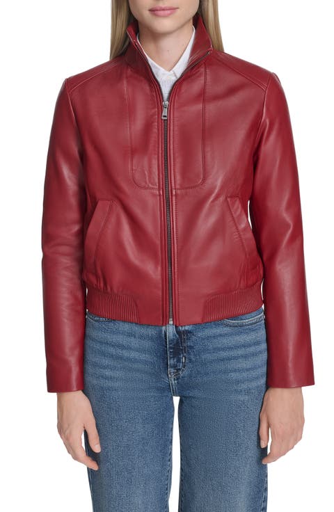 Stand Collar Leather Bomber Jacket
