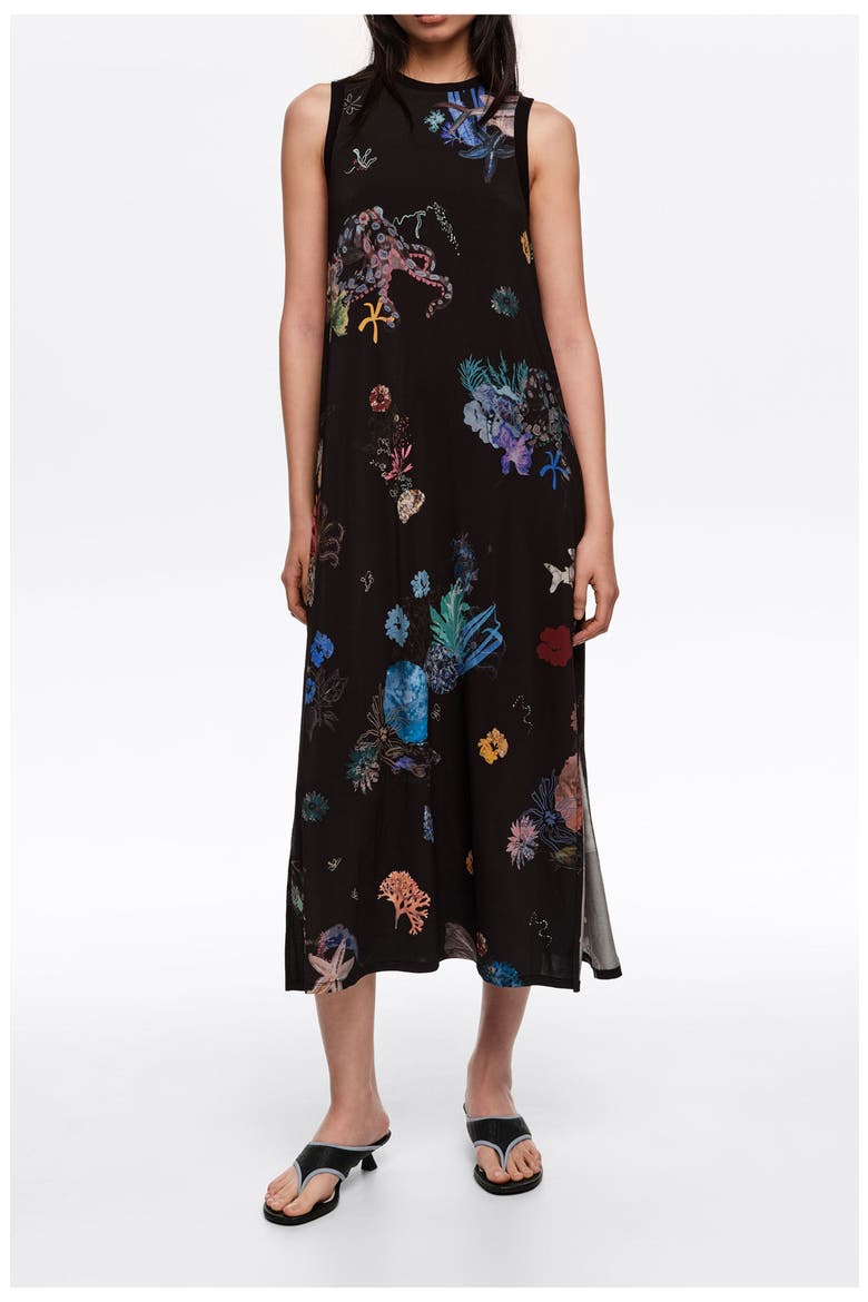 Seabed Black Flowing Sleeveless T-Shirt Dress, Main, color, SEABED BLACK