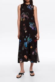 Bimba y Lola Seabed Black Flowing Sleeveless T-Shirt Dress