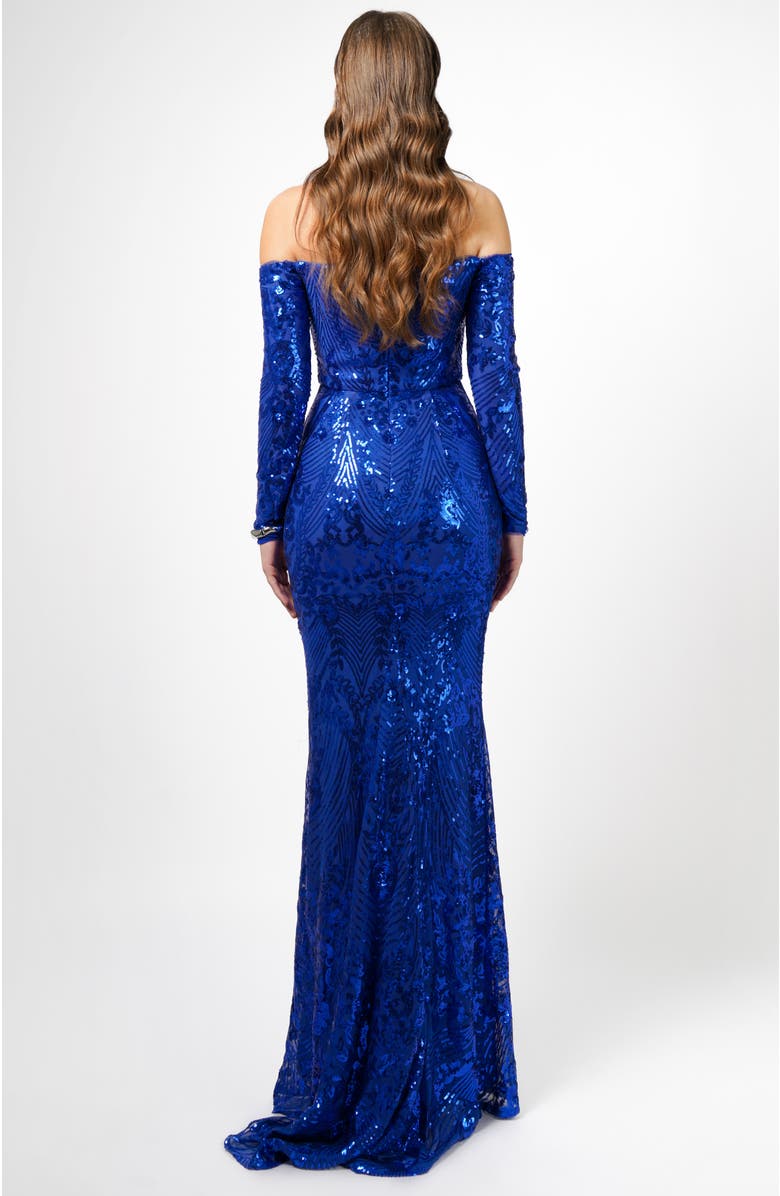 Bariano Zoya Long Sleeve Sequin Gown, Alternate, color, Cobalt
