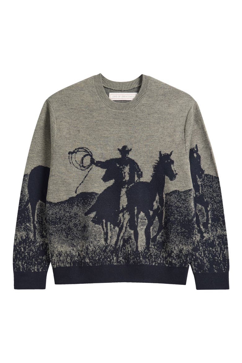 Spirit of the Plains Crewneck Sweater, Alternate, color, CHARCOAL