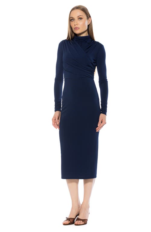 Alexia Admor Elio Draped Bodice Midi Sheath Dress In Blue