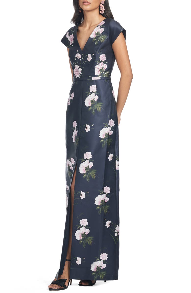 Sachin & Babi Della Floral Print Column Gown, Alternate, color, 