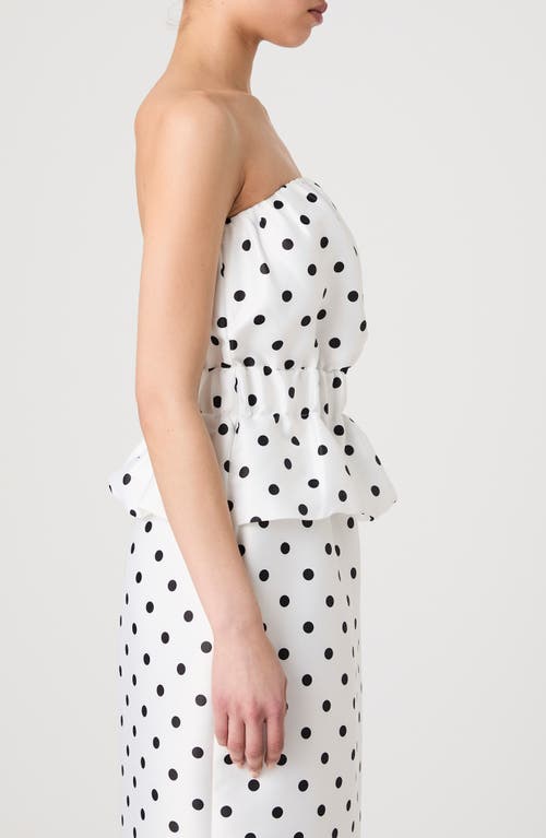 French Connection Polka Dot Strapless Peplum Top In White