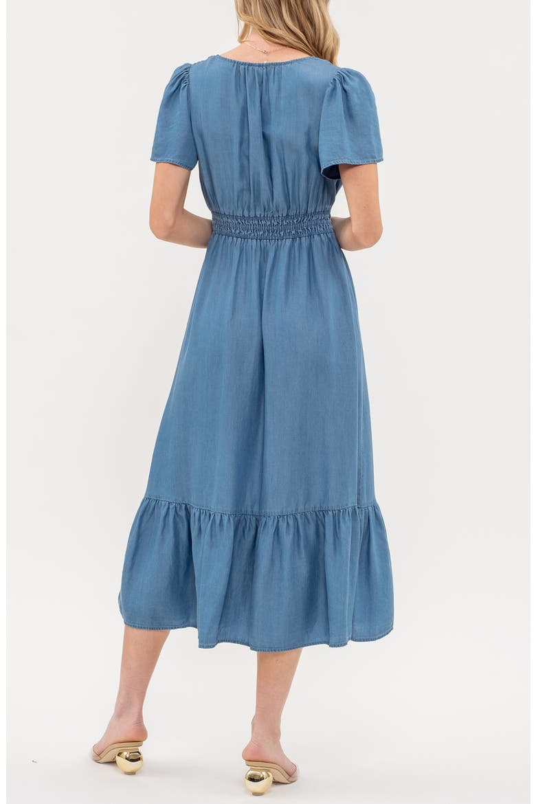 Split Neck Flutter Sleeve Dress, Alternate, color, CHAMBRAY