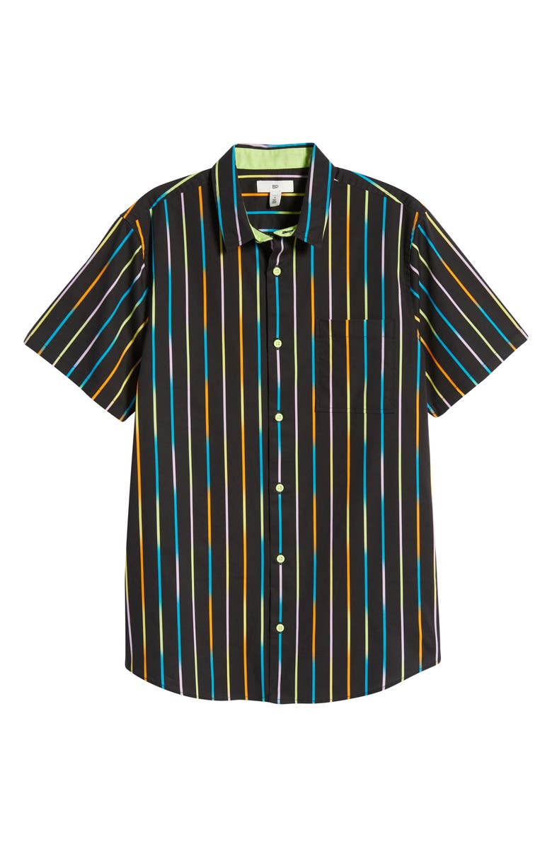 BP. Be Proud Pride Gender Inclusive Stripe Short Sleeve Button-Up Shirt, Alternate, color,