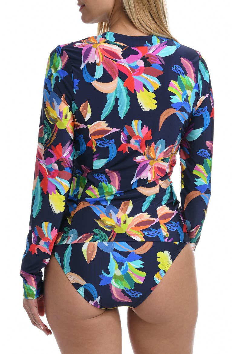 Sea Floral Long Sleeve Half Zip Rashguard, Alternate, color, INDIGO