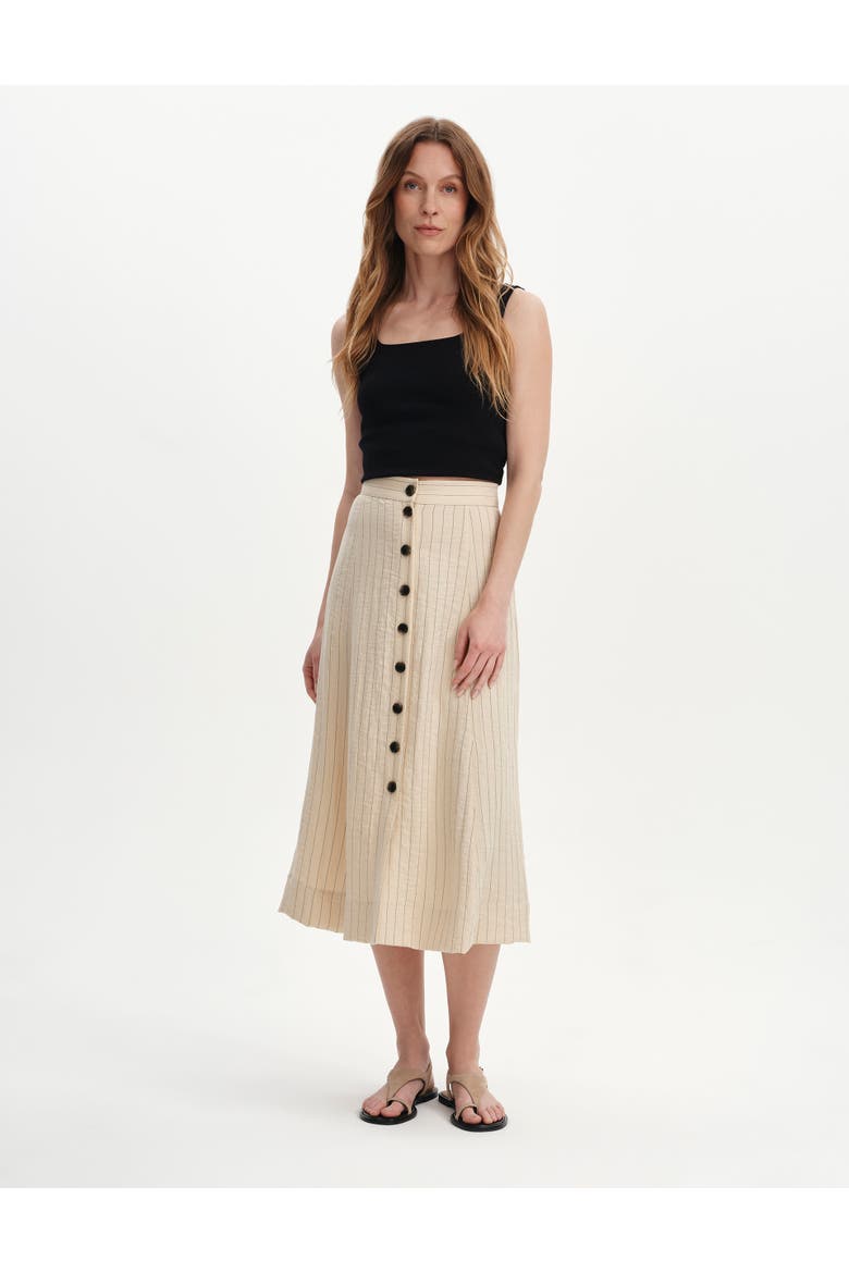 Frances Stripe Button Through Midi Skirt, Alternate, color, Beige Stripe