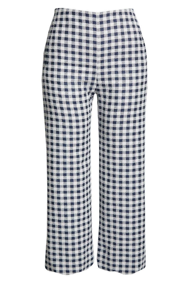 Scallop Gingam Bouclé Wide Leg Pants, Main, color, NAVY/ WHITE GINGHAM BOUCLE