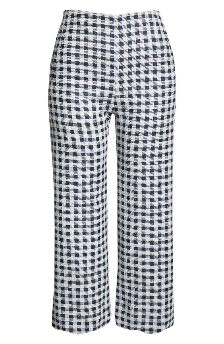 Lisa Marie Fernandez Scallop Gingam Bouclé Wide Leg Pants, Main, color, 