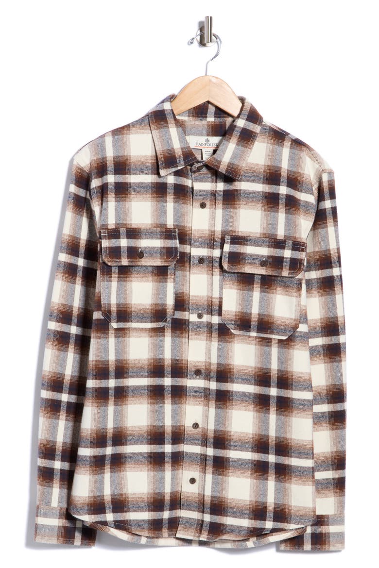 Woodhaven Plaid Flannel Shirt, Main, color, WHITE/ BROWN PLAID