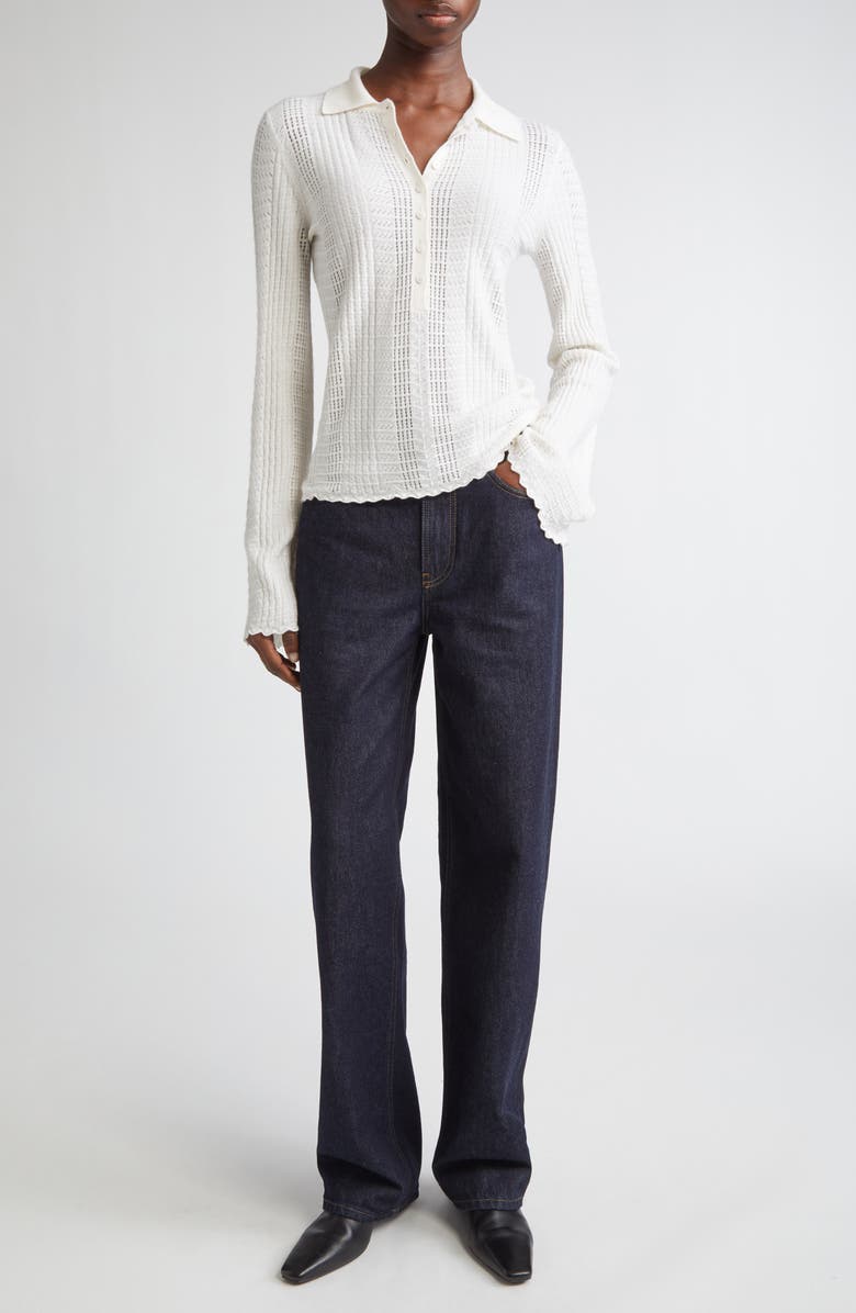 LOULOU DE SAISON Tiha Long Sleeve Wool & Cashmere Polo Sweater, Alternate, color, Ivory