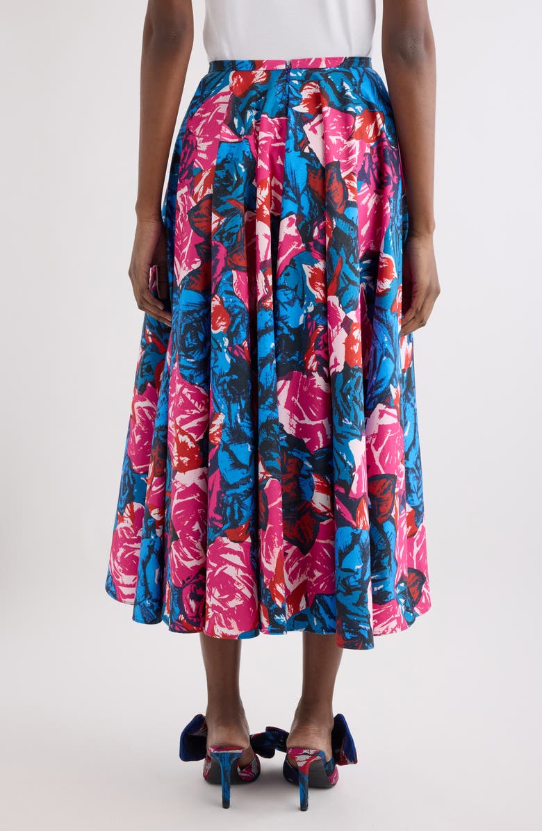 Givenchy Rose Print Circular Cotton Poplin Midi Skirt, Alternate, color, Royal Blue