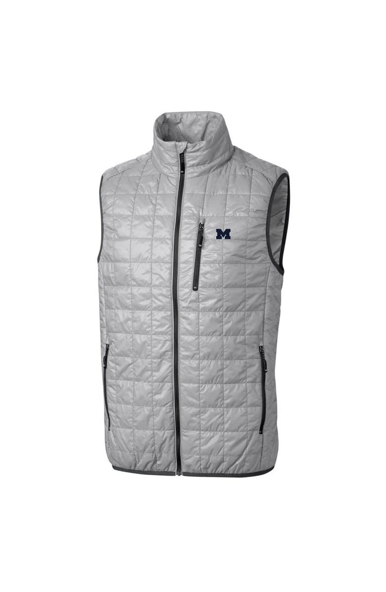 Cutter & Buck Men's Cutter & Buck Gray Michigan Wolverines Big & Tall Rainier PrimaLoft Eco Full-Zip Puffer Vest, Alternate, color,