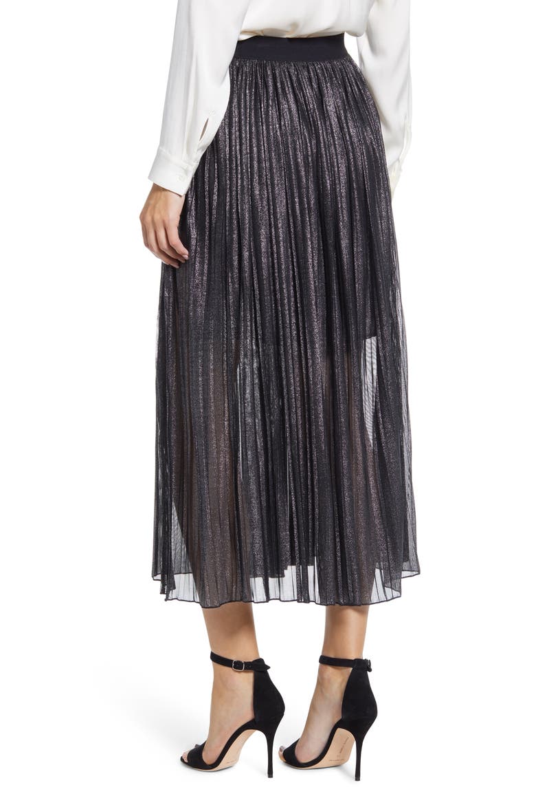 Timeless Pleated Midi Skirt, Alternate, color, BLACK SPARKLE