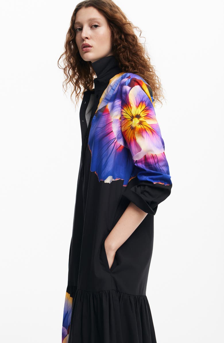 Desigual Pensamiento Floral Print Long Sleeve Shirtdress, Alternate, color,