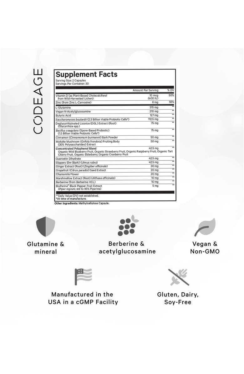 Codeage Leaky Gut L-Glutamine + Probiotics Supplement, Alternate, color, White