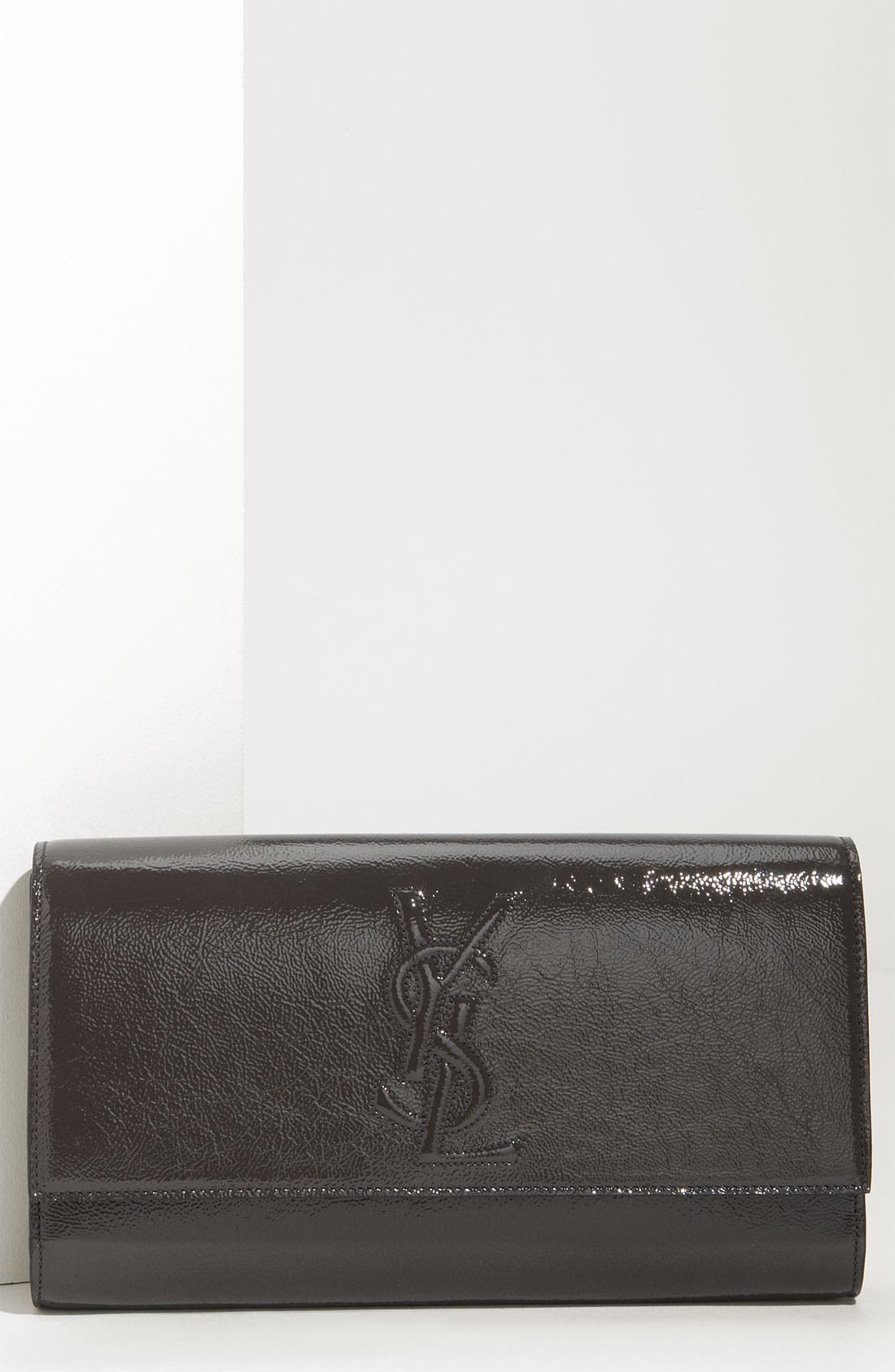 Yves Saint Laurent 'Belle de Jour - Large' Patent Envelope Clutch, Main, color, MEDIUM GREY