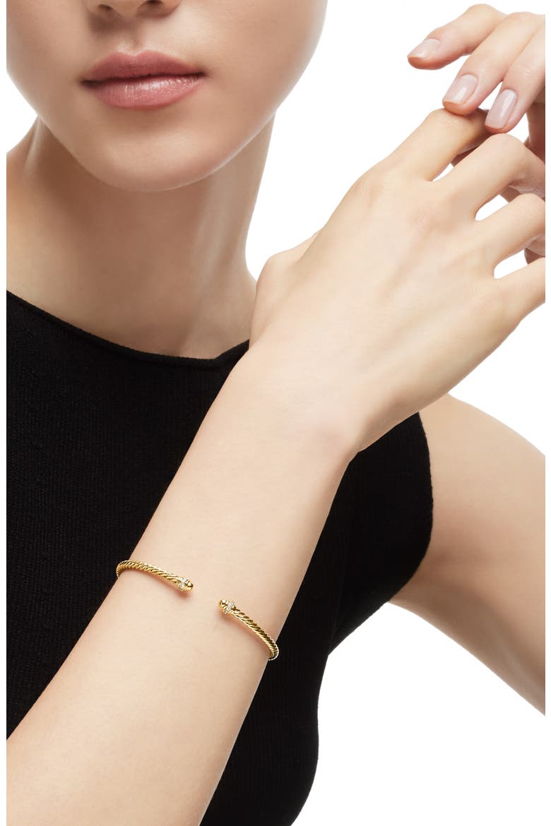 Cablespira® 18K Yellow Gold & Pavè Diamond Bracelet, 3mm, Alternate, color, GOLD/ DIAMOND