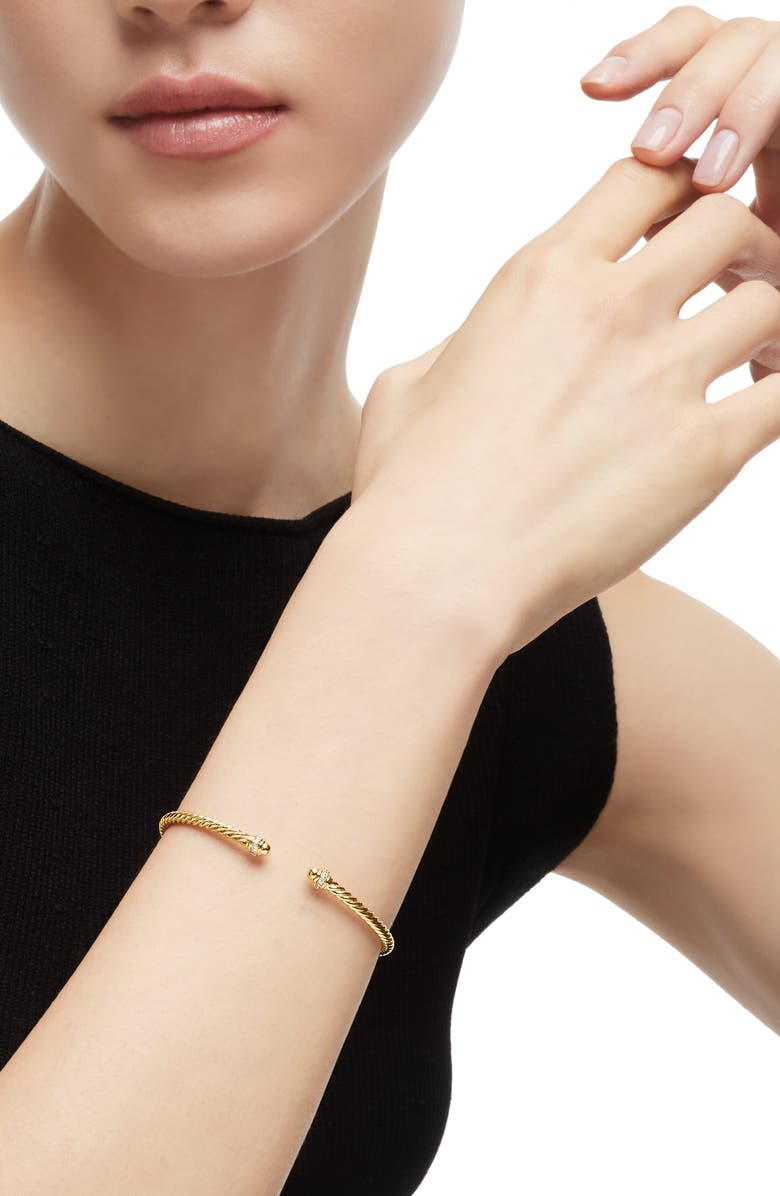 David Yurman Cablespira<sup>®</sup> 18K Yellow Gold & Pavè Diamond Bracelet, 3mm, Alternate, color, Yellow Gold