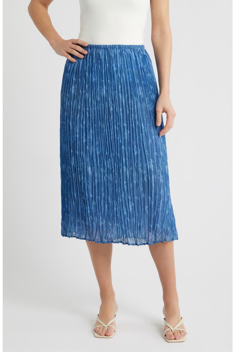 Pleated Midi Skirt, Main, color, INDIGO IKAT FLORAL