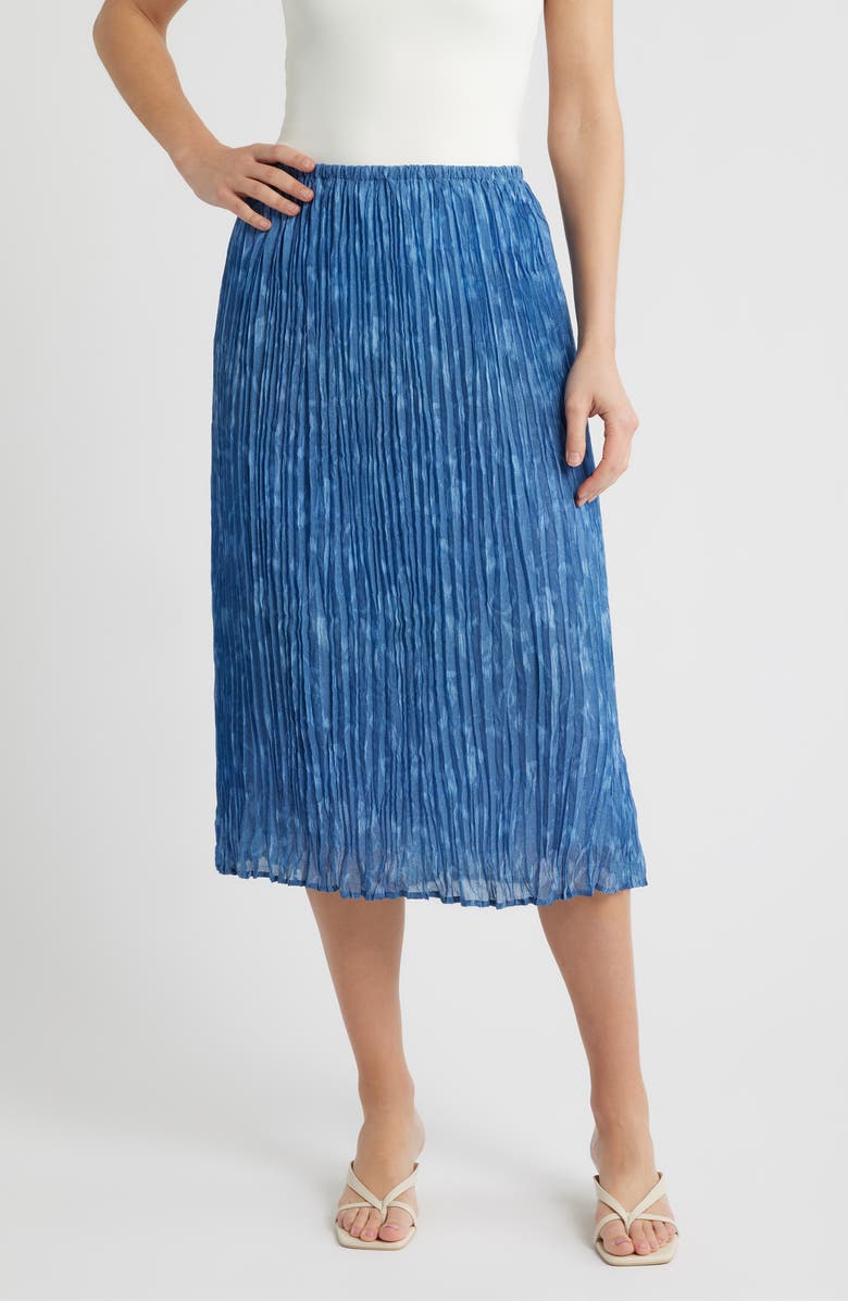 Cloth & Stone Pleated Midi Skirt, Main, color, Indigo Ikat Floral
