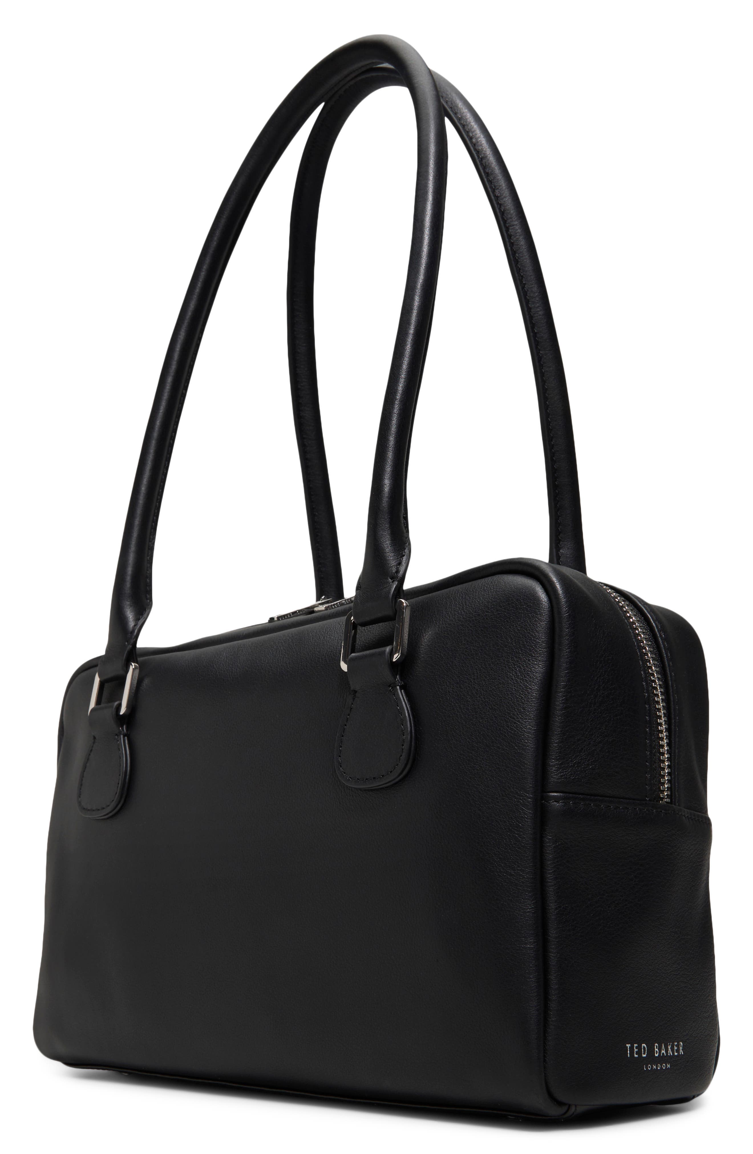 Elanie Leather Top Handle Bag, Alternate, color, BLACK