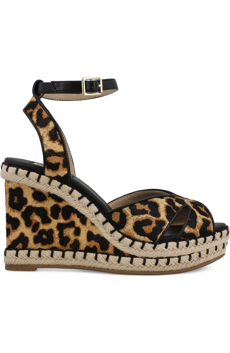 MIA Mallorca Ankle Strap Espadrille Genuine Calf Hair Platform Wedge Sandal, Alternate, color, Leopard Calf Hair