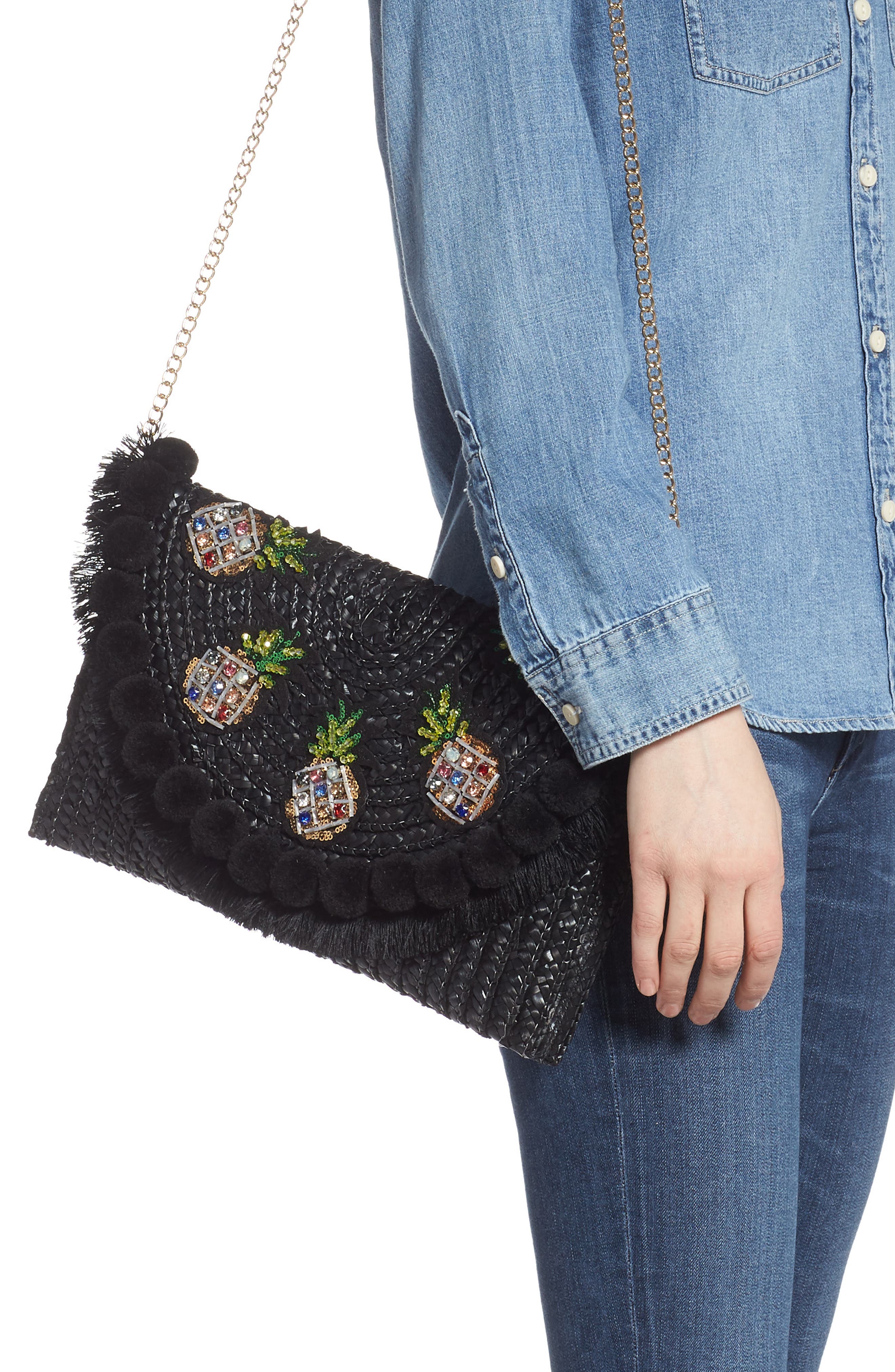 Straw Clutch, Alternate, color, BLACK