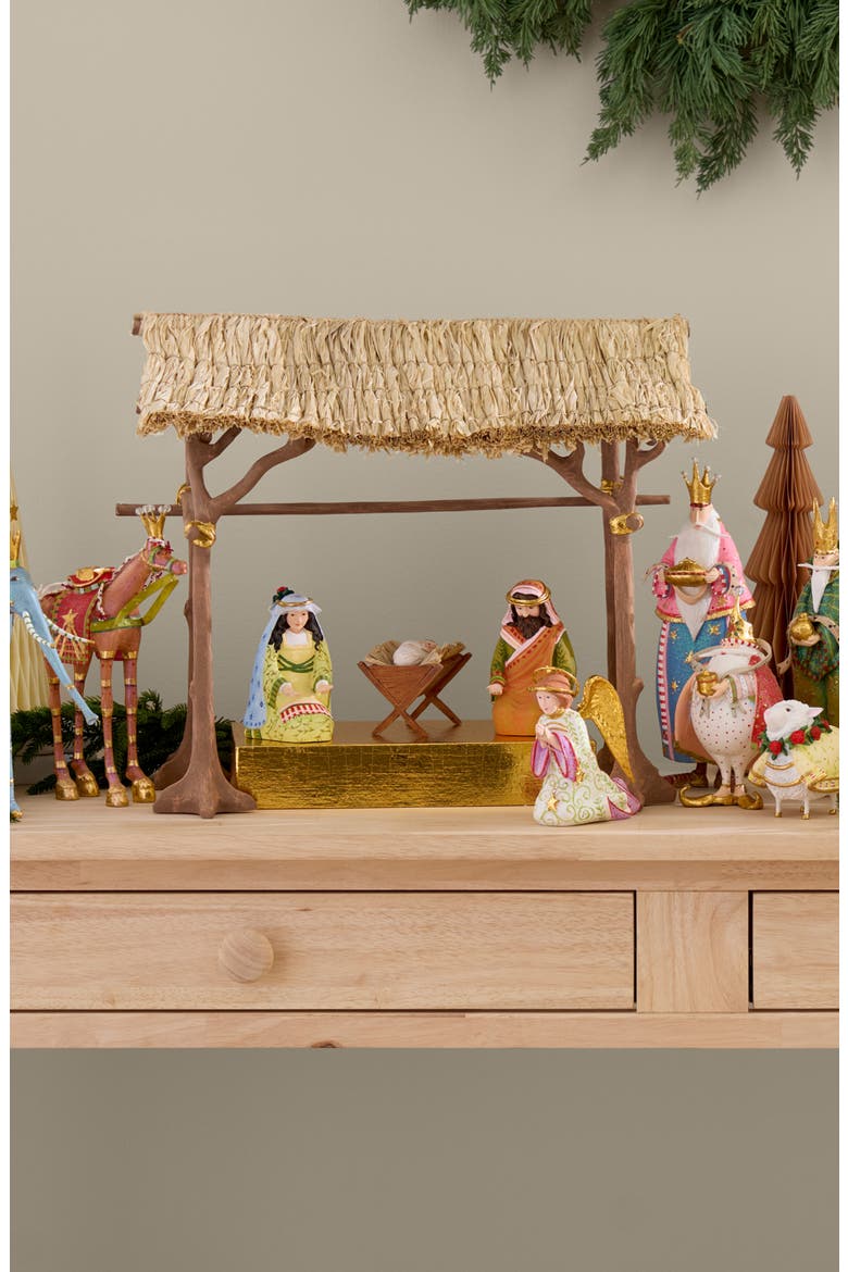 Patience Brewster Nativity Shelter Ornament, Alternate, color, BROWN