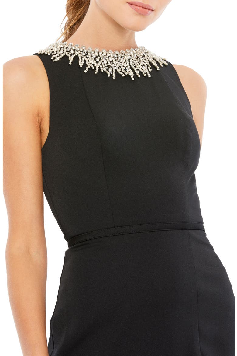 Beaded Collar Column Gown, Alternate, color, BLACK