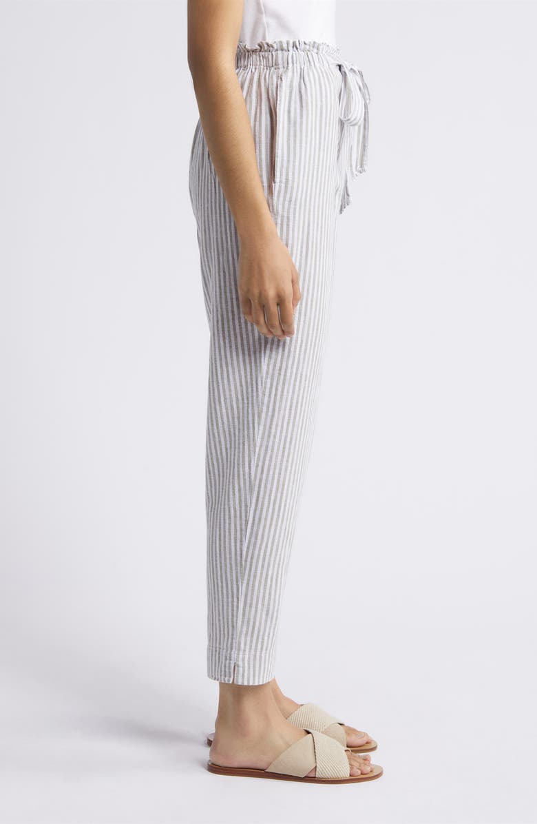 beachlunchlounge Giavanna Stripe Tapered Linen & Cotton Pants, Alternate, color, Sage Leaves