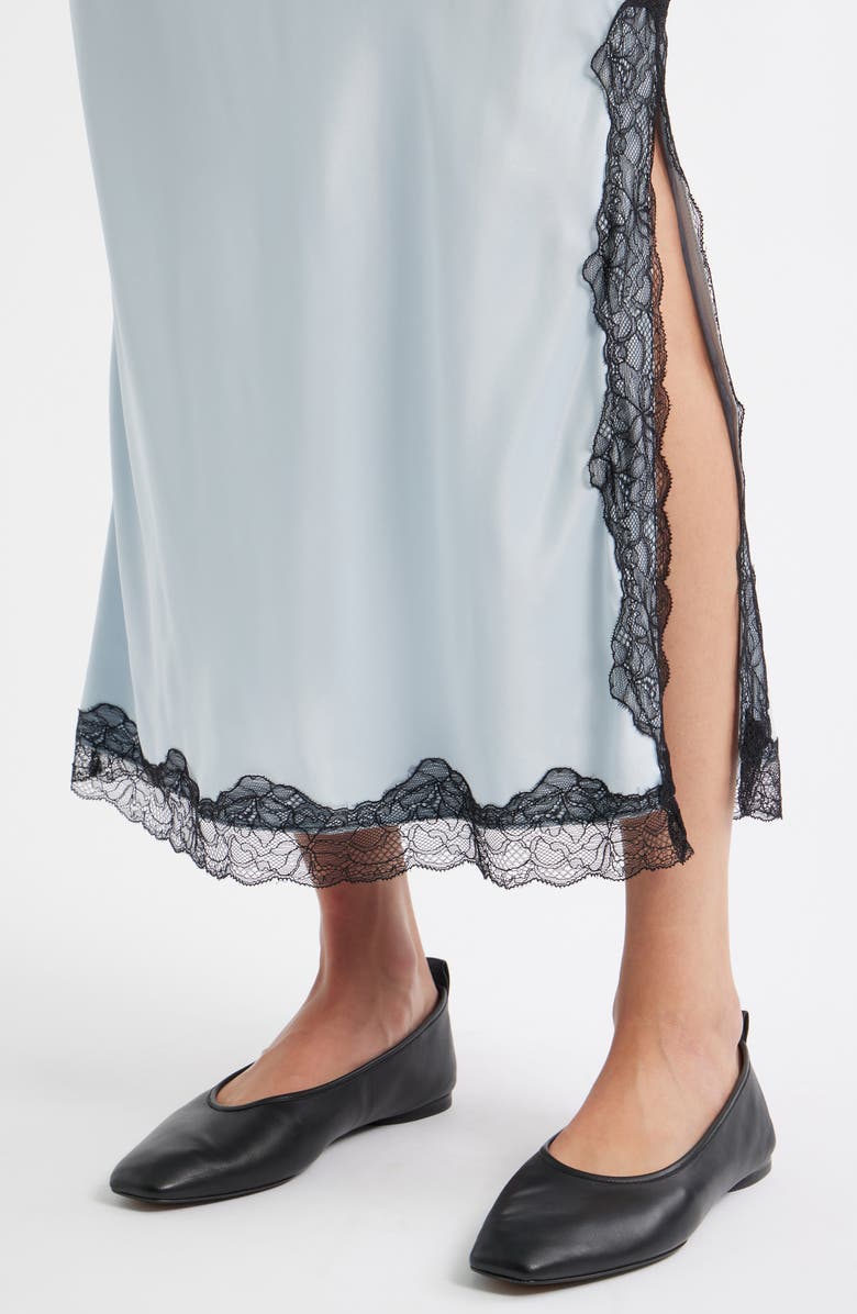 Topshop Lace Trim Satin Maxi Skirt, Alternate, color,