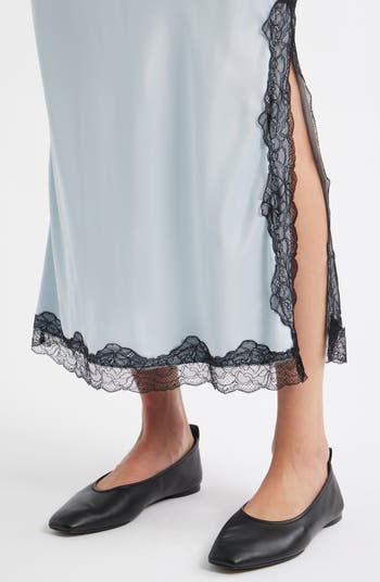 Lace Trim Satin Maxi Skirt