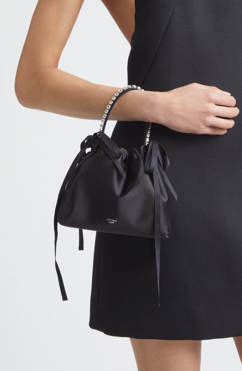 Jimmy Choo Mini Drawstring Top Handle Bag, Alternate, color, Black/ Black/ Silver
