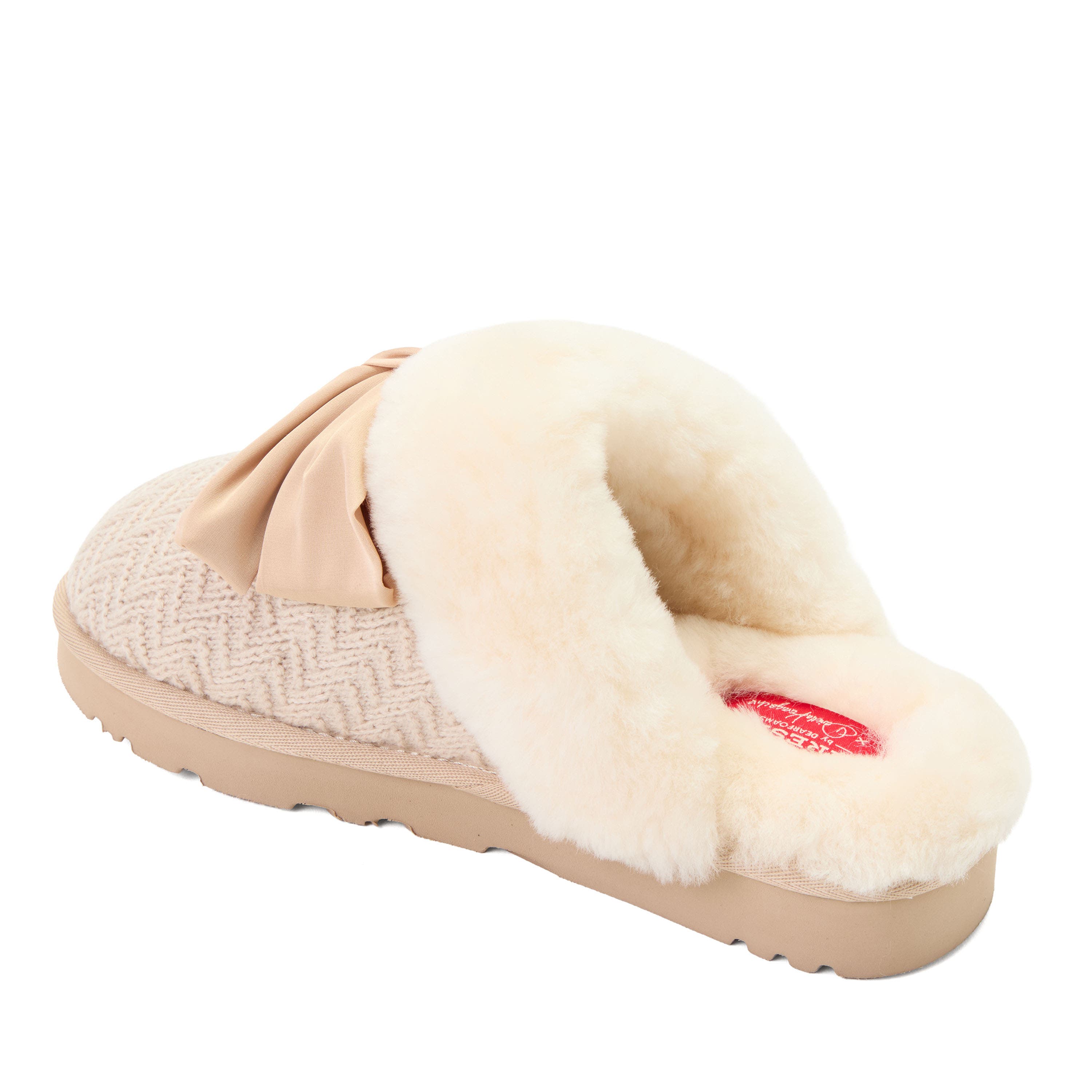 Daniella Karagach's Fireside Knit Shearling Scuff Slippers, Alternate, color, OATMEAL