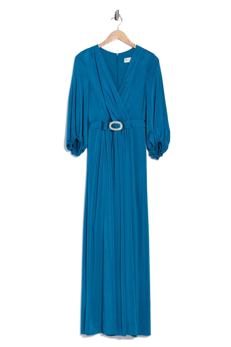 Surplice Neck Long Sleeve Gown, Alternate, color, TEA
