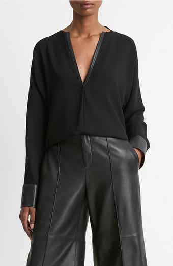 Faux Leather Trim Dolman Sleeve Top