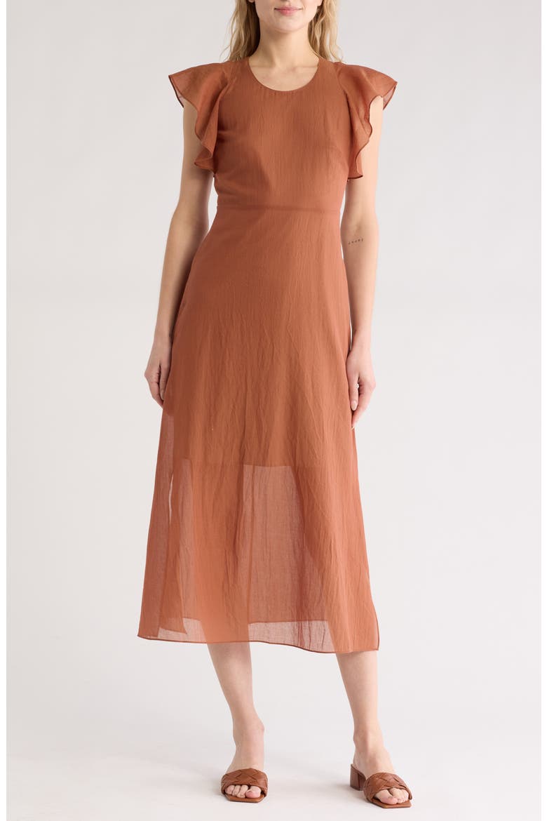 Ruffle Sleeve Midi Dress, Main, color, TERRACOTT