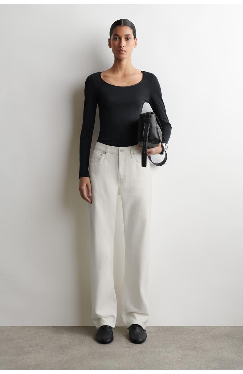 COS Satin-Trimmed Cotton Jersey Long-Sleeved Top, Alternate, color, Black