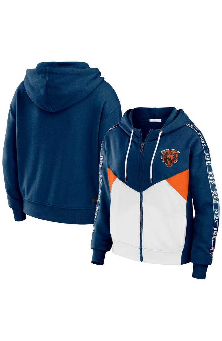 WEAR by Erin Andrews Women's WEAR by Erin Andrews Navy/White Chicago Bears Color Block Light Weight Modest Crop Full-Zip Hoodie, Alternate, color, Navy