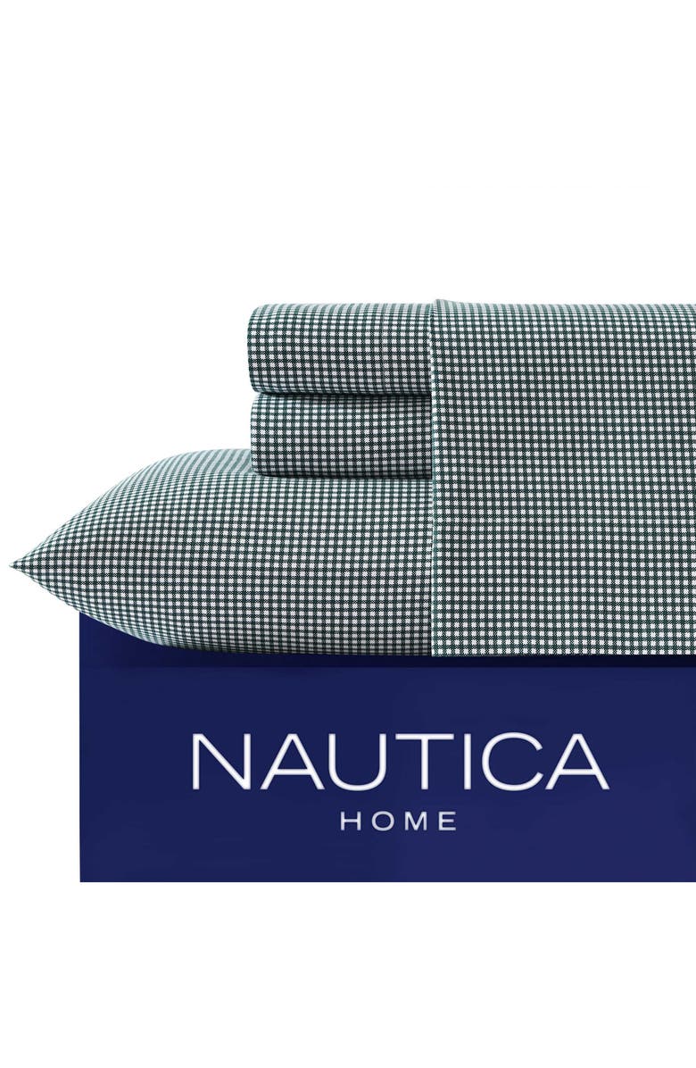 Nautica Bayside Gingham Flannel Sheet Set, Alternate, color, Green