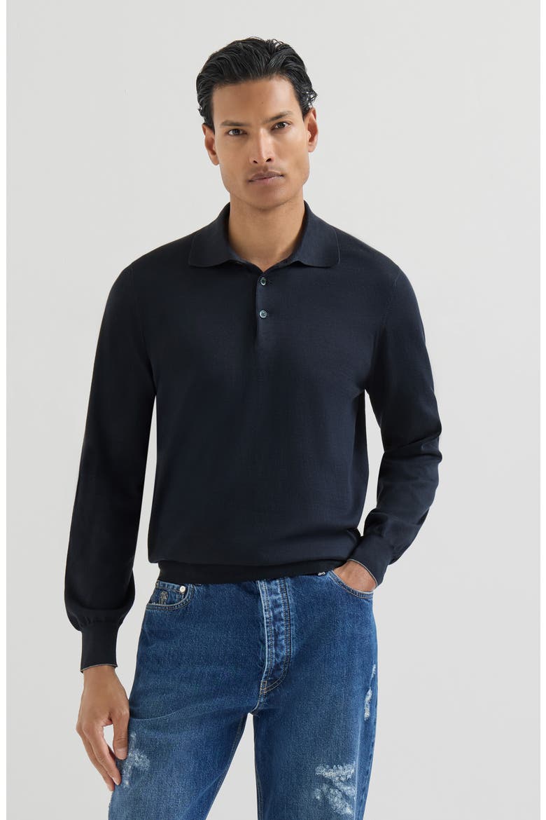 Cotton lightweight knit polo shirt, Main, color, Navy Blue