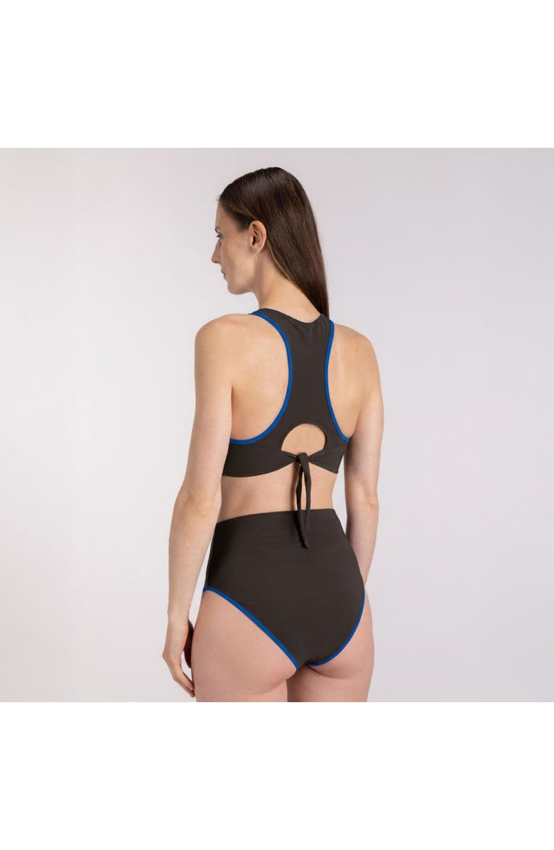 Wallien Racerfront Tie Bikini Top - Women's, Alternate, color, Coffee/Blue