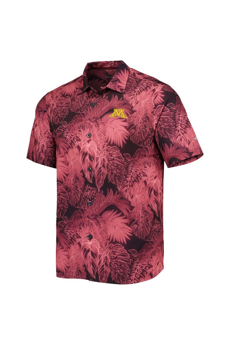 Men's Tommy Bahama Maroon Minnesota Golden Gophers Coast Luminescent Fronds IslandZone Button-Up Camp Shirt, Alternate, color, Maroon