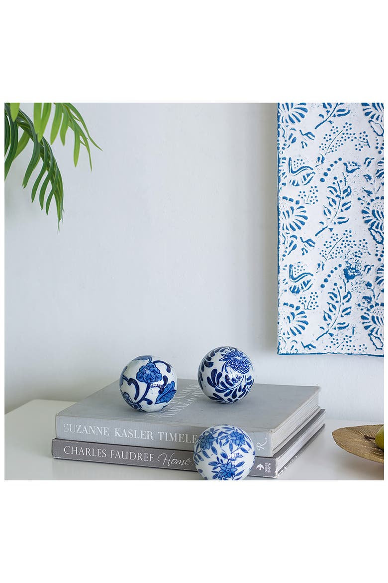 Set of 6 Decorative Spheres, Alternate, color, BLUE