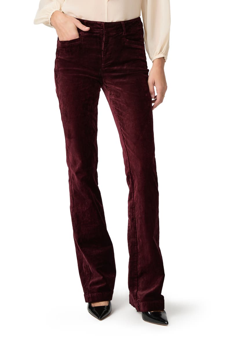 Laurel Canyon High Waist Bootcut Velvet Pants, Main, color, DARK OXBLOOD