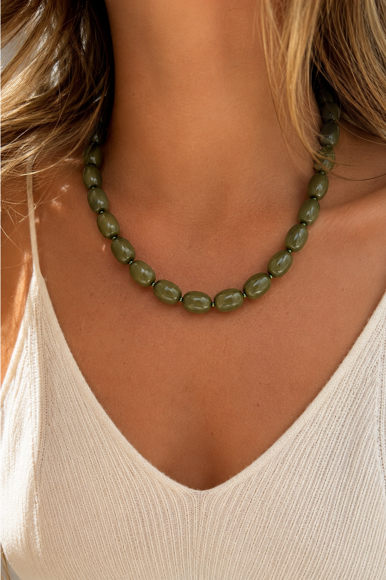 Olive Green Grove Heirloom Beaded Necklace, Alternate, color, Green